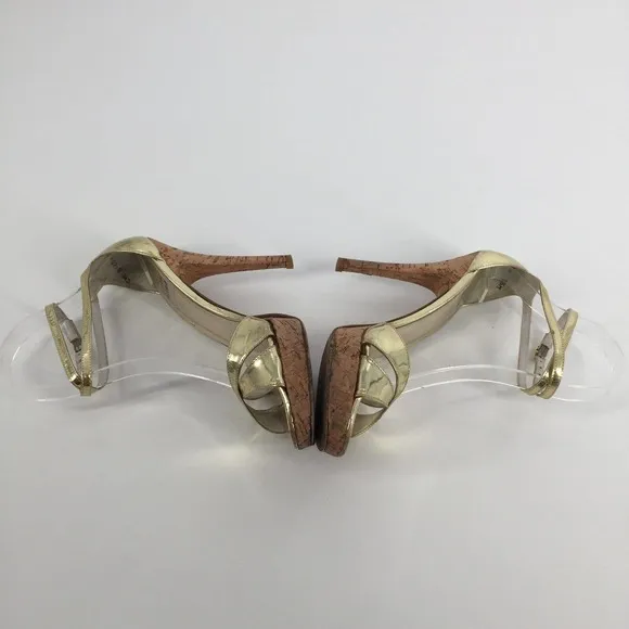 Stuart Weitzman Strappy Open Toe High Heels Size 5.5 Womens Metallic Gold