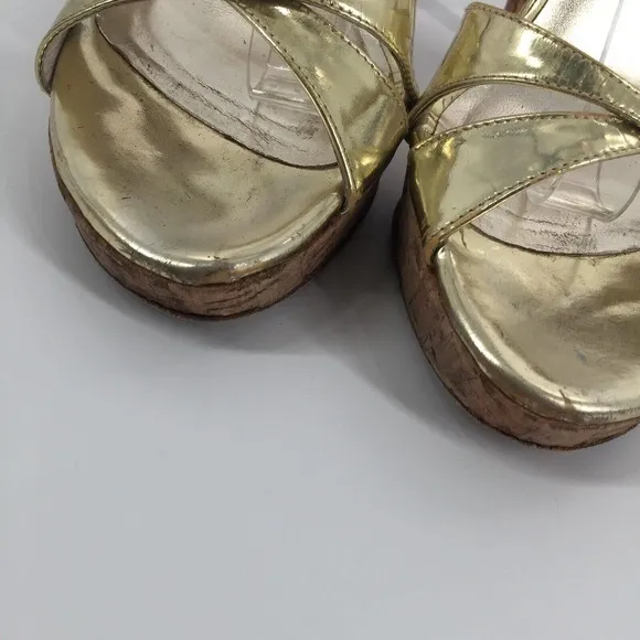 Stuart Weitzman Strappy Open Toe High Heels Size 5.5 Womens Metallic Gold