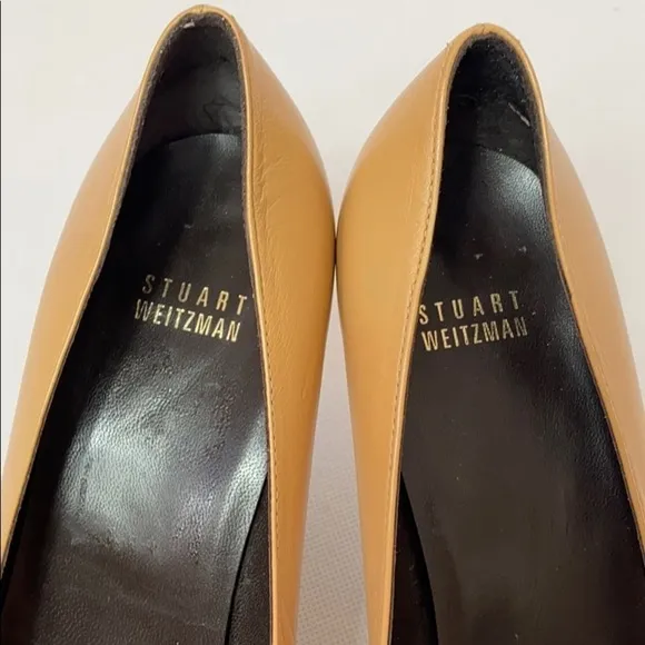Stuart Weitzman tan leather pointy toe heels
