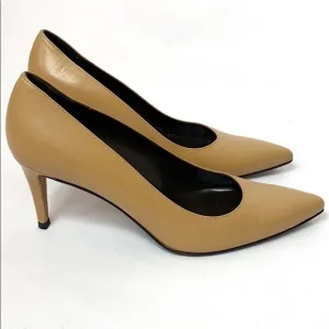 Stuart Weitzman tan leather pointy toe heels