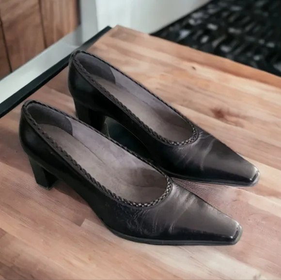 STUART WEITZMAN Vintage Black Braided Square Snip Toe Pumps 8 Classic Heels