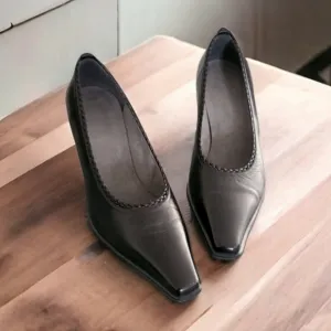 STUART WEITZMAN Vintage Black Braided Square Snip Toe Pumps 8 Classic Heels