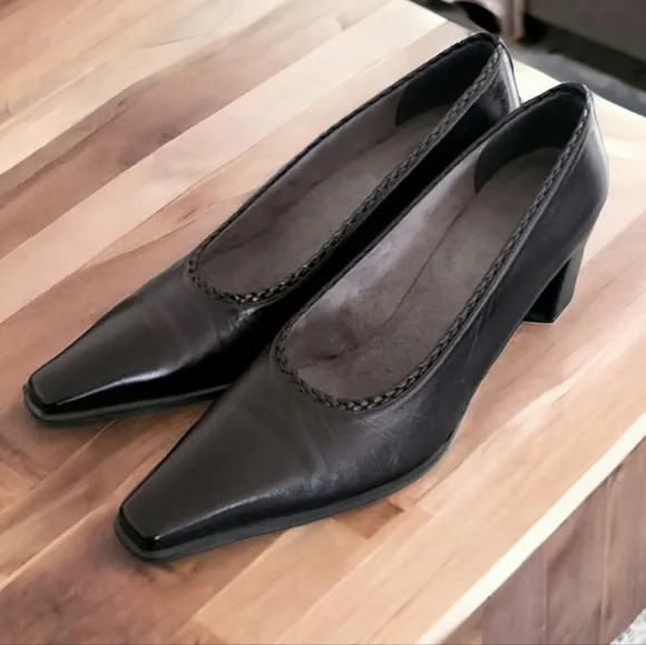 STUART WEITZMAN Vintage Black Braided Square Snip Toe Pumps 8 Classic Heels