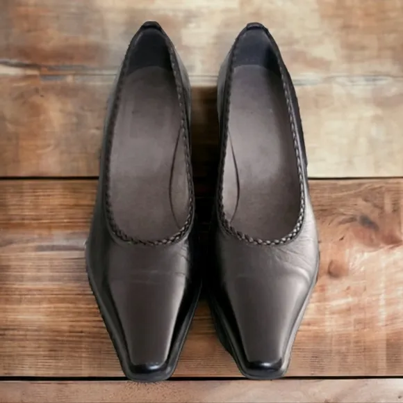 STUART WEITZMAN Vintage Black Braided Square Snip Toe Pumps 8 Classic Heels