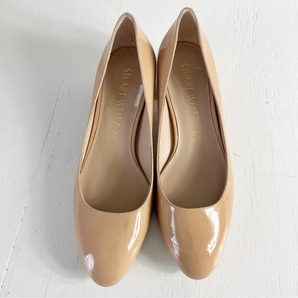 Stuart Weitzman Vivienne 35mm Pump Patent Leather Heels Size 8.5 Nude Beige