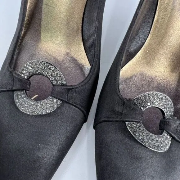 Stuart Weitzman Womens Embellished Rhinestones Satin Pointed Pumps Black Size 8W