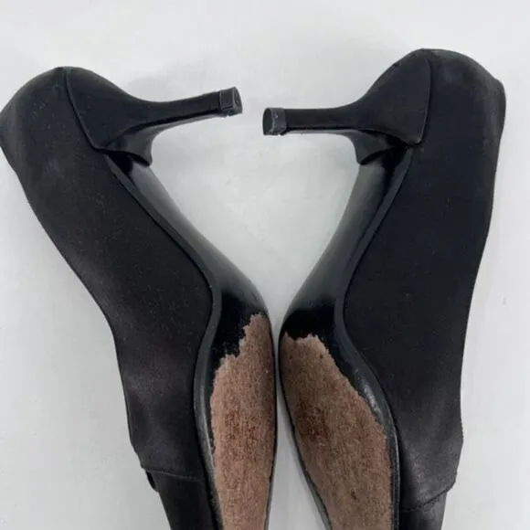 Stuart Weitzman Womens Embellished Rhinestones Satin Pointed Pumps Black Size 8W
