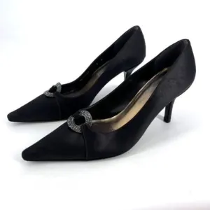 Stuart Weitzman Womens Embellished Rhinestones Satin Pointed Pumps Black Size 8W