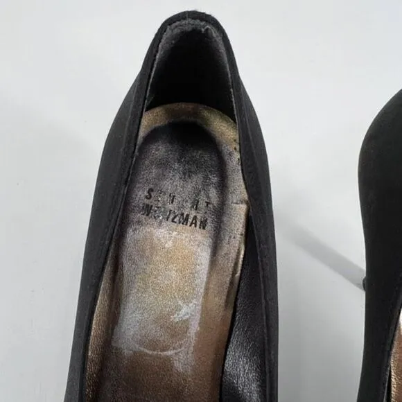 Stuart Weitzman Womens Embellished Rhinestones Satin Pointed Pumps Black Size 8W