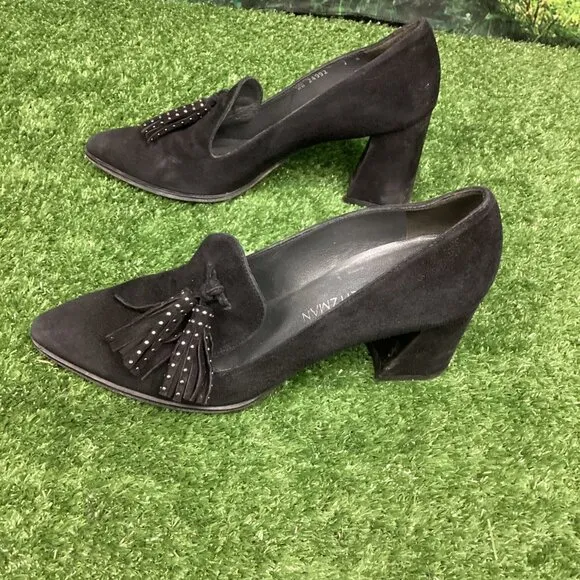Stuart Weizmann Black Suede Block Heels 7M