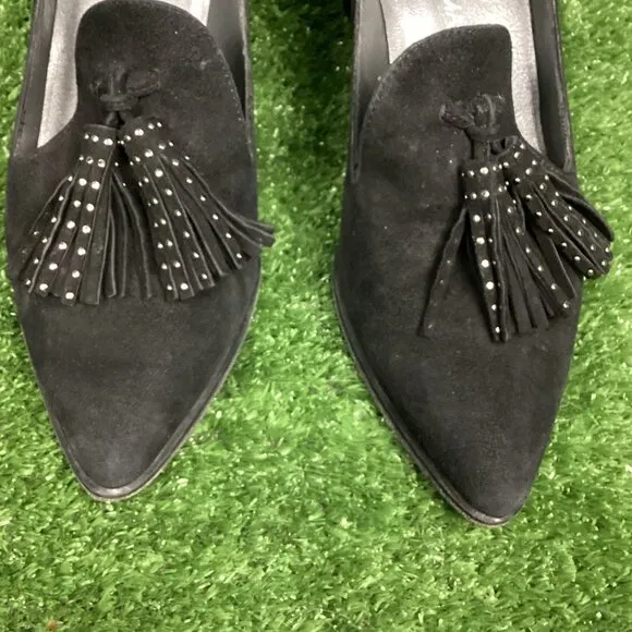 Stuart Weizmann Black Suede Block Heels 7M