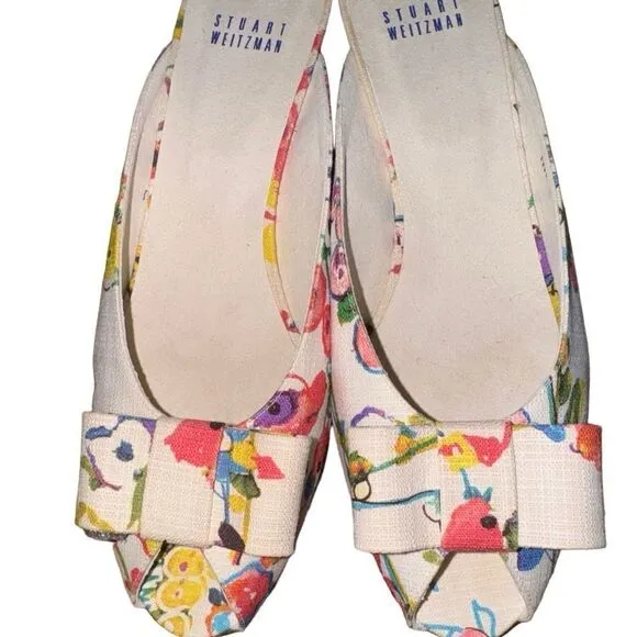 Stuart Weitzman Women's Candy Floral Linen Slip-On Sandal Size 9