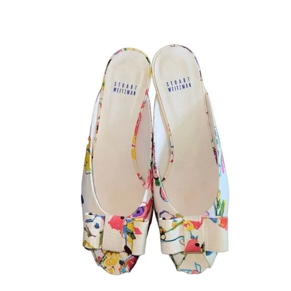 Stuart Weitzman Women's Candy Floral Linen Slip-On Sandal Size 9