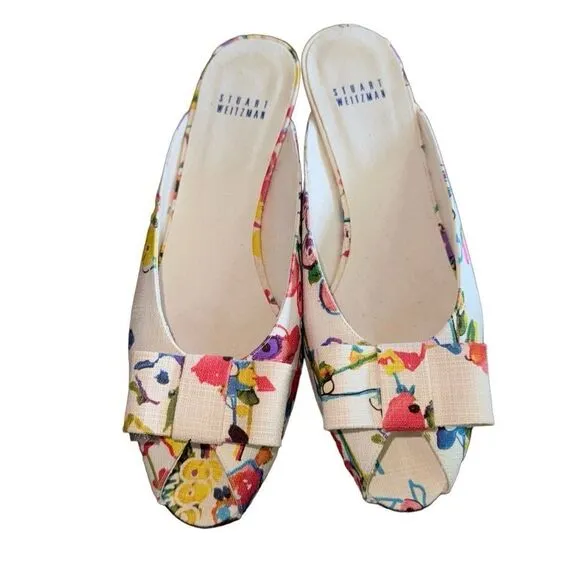 Stuart Weitzman Women's Candy Floral Linen Slip-On Sandal Size 9