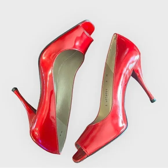 Stuart Weitzman Cherry Red Patent Peep toe Heels 8M
