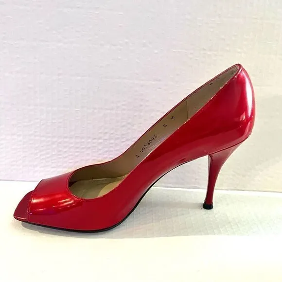 Stuart Weitzman Cherry Red Patent Peep toe Heels 8M