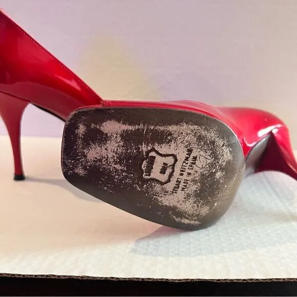 Stuart Weitzman Cherry Red Patent Peep toe Heels 8M