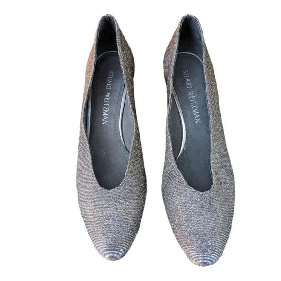 Stuart Weitzman Silver Glitter Accent Pumps Size 7
