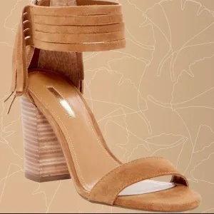 Suede Block Heels with fringe