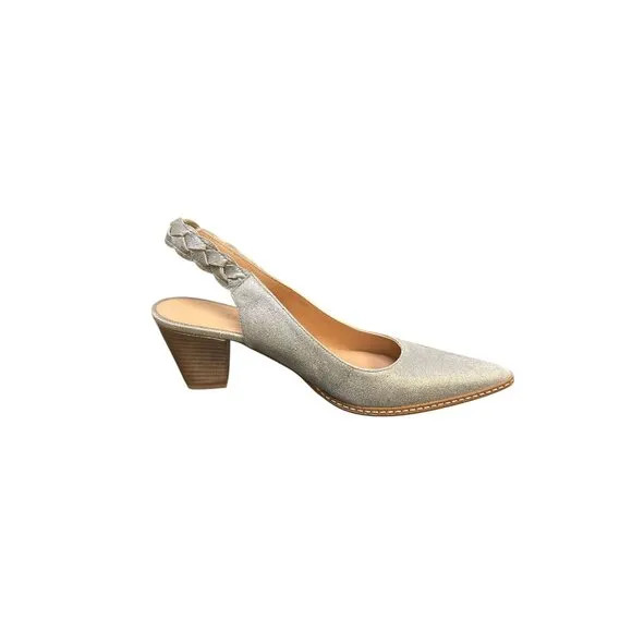 Sundance Silver Pewter Velcro Slingback Heels Size 9