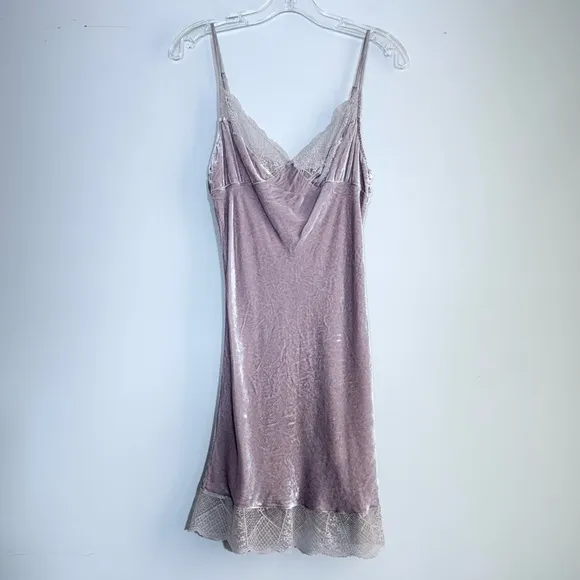 SUNGLUO Mulberry Silk Crushed Velvet &amp; Lace Slip Nightgown Chemise Size M Medium