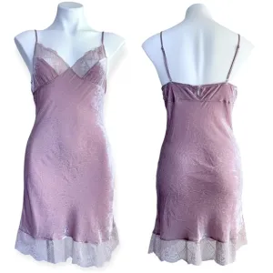 SUNGLUO Mulberry Silk Crushed Velvet &amp; Lace Slip Nightgown Chemise Size M Medium