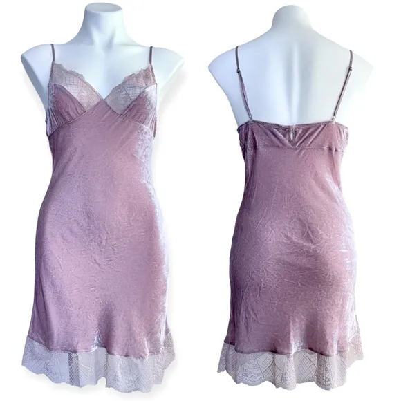 SUNGLUO Mulberry Silk Crushed Velvet &amp; Lace Slip Nightgown Chemise Size M Medium