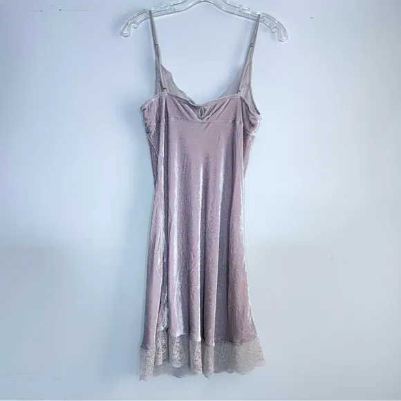 SUNGLUO Mulberry Silk Crushed Velvet &amp; Lace Slip Nightgown Chemise Size M Medium