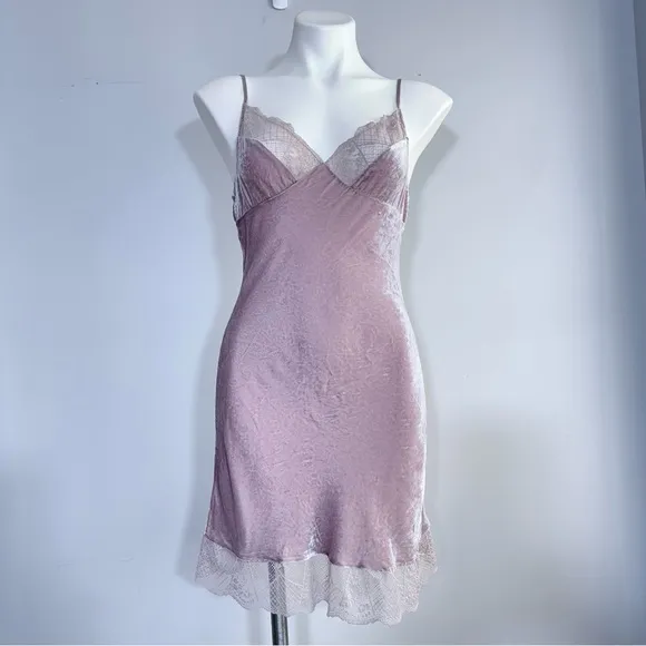 SUNGLUO Mulberry Silk Crushed Velvet &amp; Lace Slip Nightgown Chemise Size M Medium