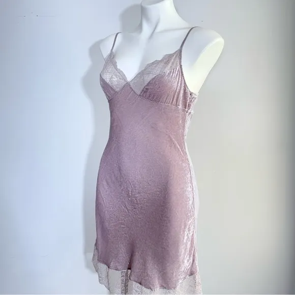 SUNGLUO Mulberry Silk Crushed Velvet &amp; Lace Slip Nightgown Chemise Size M Medium