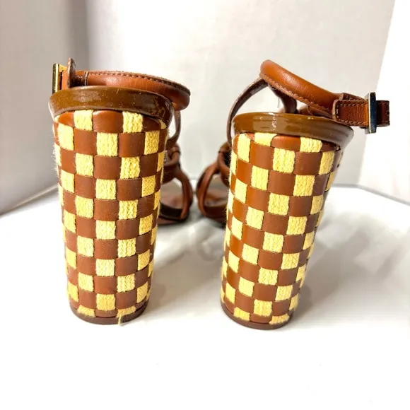 Superb Condition! Tory Burch Checkered Block Strappy Heels