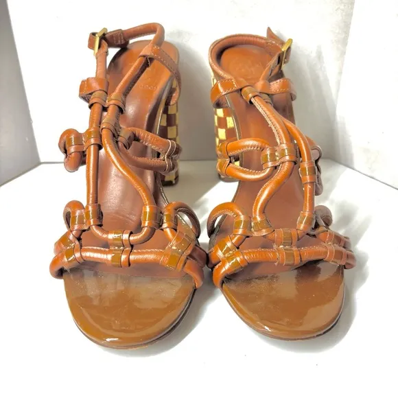 Superb Condition! Tory Burch Checkered Block Strappy Heels