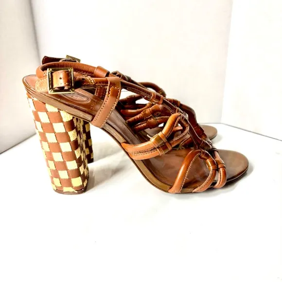 Superb Condition! Tory Burch Checkered Block Strappy Heels