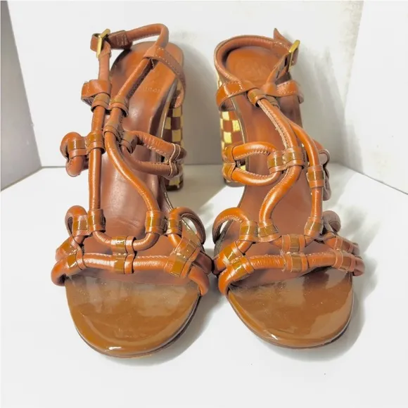 Superb Condition! Tory Burch Checkered Block Strappy Heels