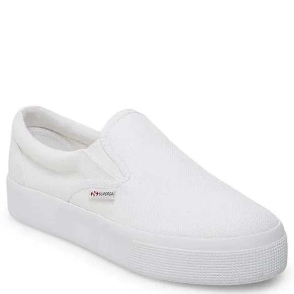 Superga 2306 Cotu Sneakers Slip On White Canvas Fabric Logo Platform 8.5