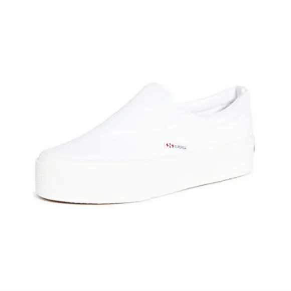 Superga 2306 Cotu Sneakers Slip On White Canvas Fabric Logo Platform 8.5