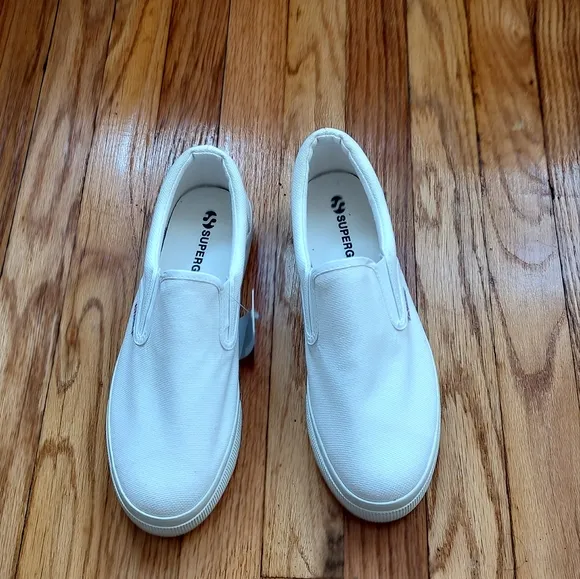 Superga 2306 Cotu Sneakers Slip On White Canvas Fabric Logo Platform 8.5