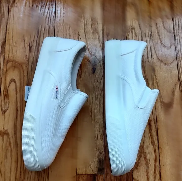 Superga 2306 Cotu Sneakers Slip On White Canvas Fabric Logo Platform 8.5