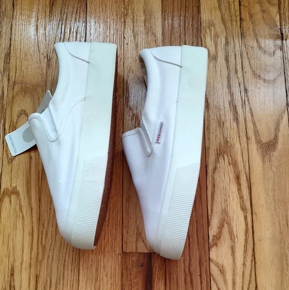 Superga 2306 Cotu Sneakers Slip On White Canvas Fabric Logo Platform 8.5