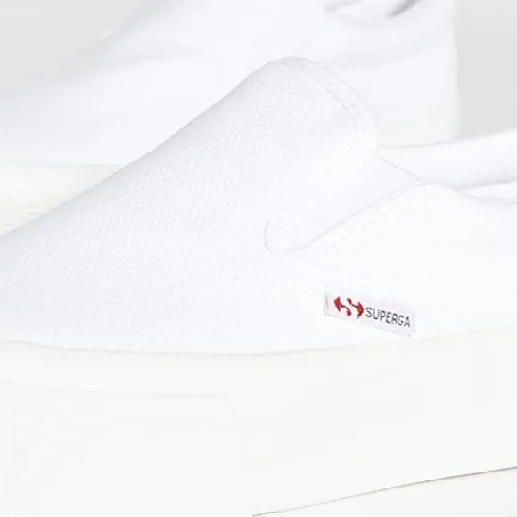 Superga 2306 Cotu Sneakers Slip On White Canvas Fabric Logo Platform 8.5
