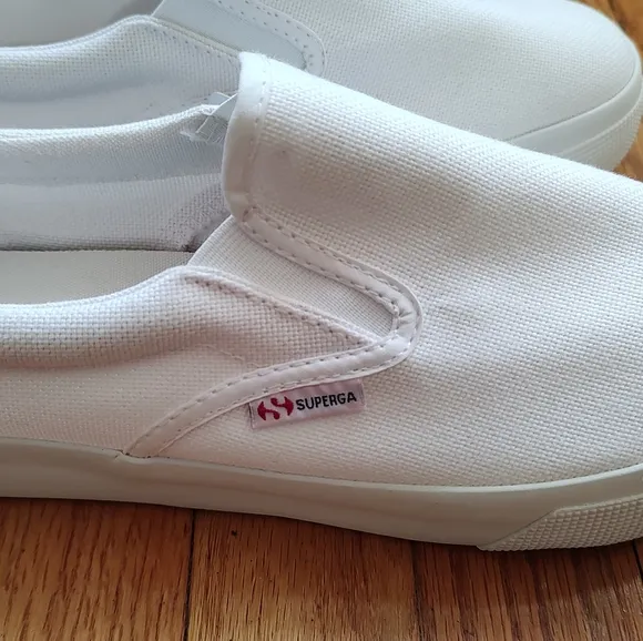 Superga 2306 Cotu Sneakers Slip On White Canvas Fabric Logo Platform 8.5