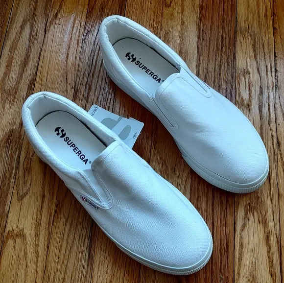 Superga 2306 Cotu Sneakers Slip On White Canvas Fabric Logo Platform 8.5