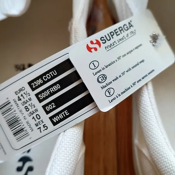 Superga 2306 Cotu Sneakers Slip On White Canvas Fabric Logo Platform 8.5