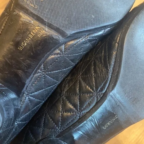 Susan Bennis Quilted Real Leather Pointy Toe Heels Slip On Block Heel Black