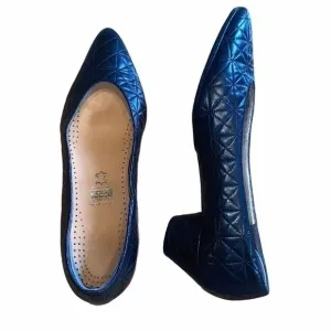 Susan Bennis Quilted Real Leather Pointy Toe Heels Slip On Block Heel Black
