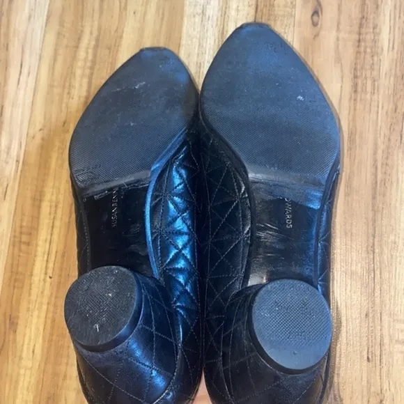 Susan Bennis Quilted Real Leather Pointy Toe Heels Slip On Block Heel Black