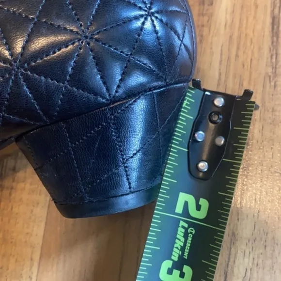 Susan Bennis Quilted Real Leather Pointy Toe Heels Slip On Block Heel Black