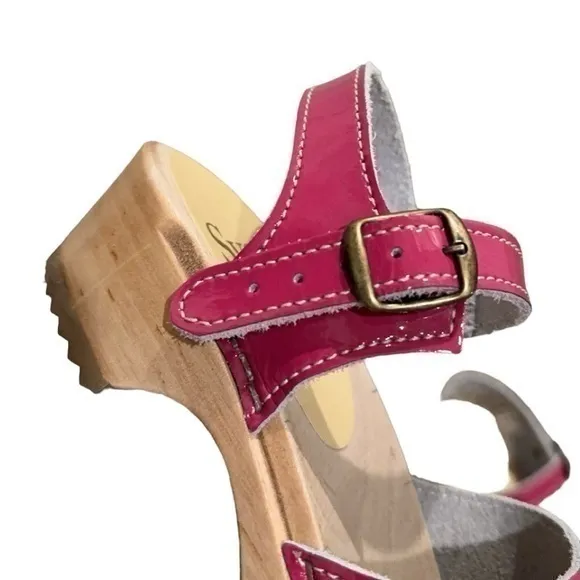 Sven Original‎ Swedish Patent hot Pink Girls Side Slit Sandals Clogs