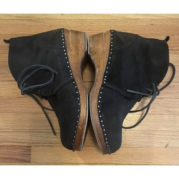 Swedish Clogs Boots Troentorp Studded Shearling Black Suede size 40