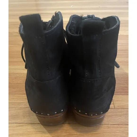 Swedish Clogs Boots Troentorp Studded Shearling Black Suede size 40
